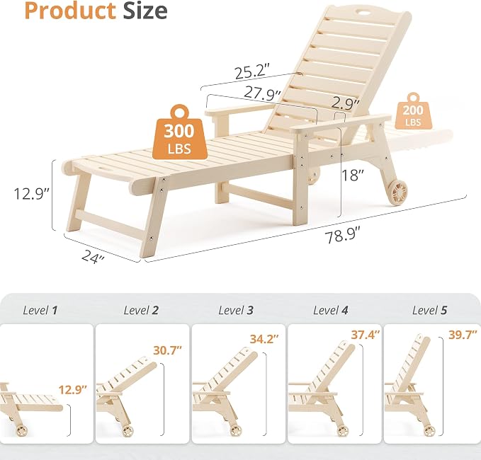 LUE BONA Lounge Chair Outdoor, HDPS Chaise Lounge Outdoor - Image 7