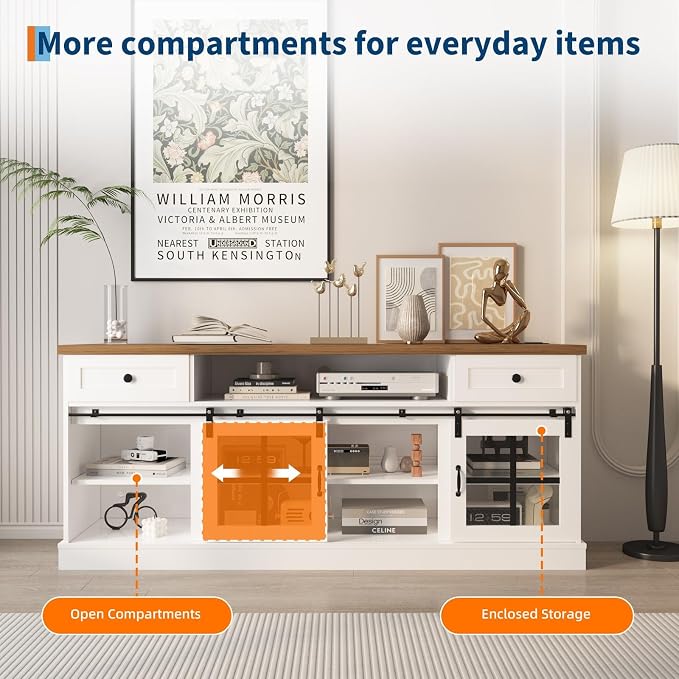 Garvee Farmhouse TV Stand for 80" TVs, Media Console Table - Image 4