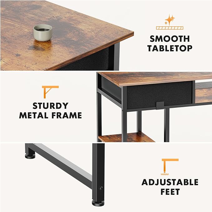Sweetcrispy Desk with Fabric Drawers, Computer Office 48 Inch Gaming Writing - Image 5