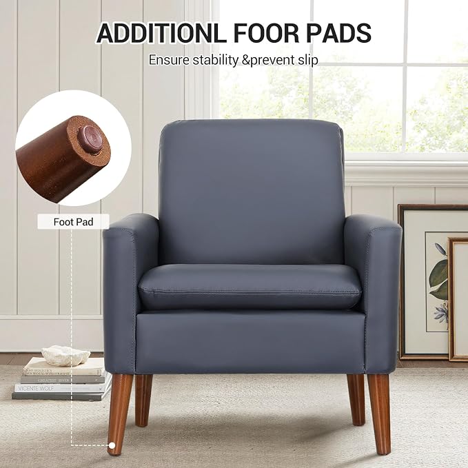 Faux Leather Accent Chair Upholstered Living Room Arm Chair Comfortable Reading - Image 4