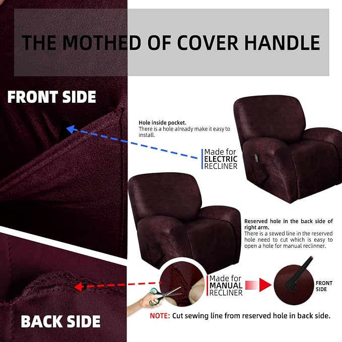 ANARACHON Leather Like Recliner Chair Covers Heavy Duty, 4 Pieces Recliner Cover - Image 8