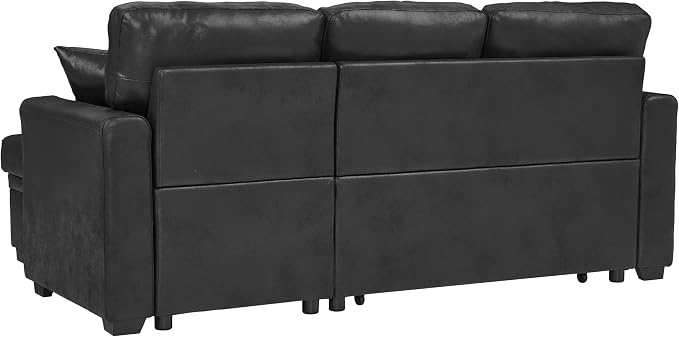 Eafurn Faux Leather Tufted Convertible Sleeper Sectional Sofa Bed, 3 Seater L - Image 4