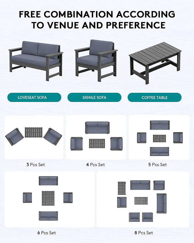 SERWALL 3 Pieces HDPE Outdoor Bistro Sofa Set - Image 4