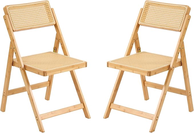 Furlide Rattan Folding Chairs, Modern Mid Century Dining Chairs Set of 2 by Furlide