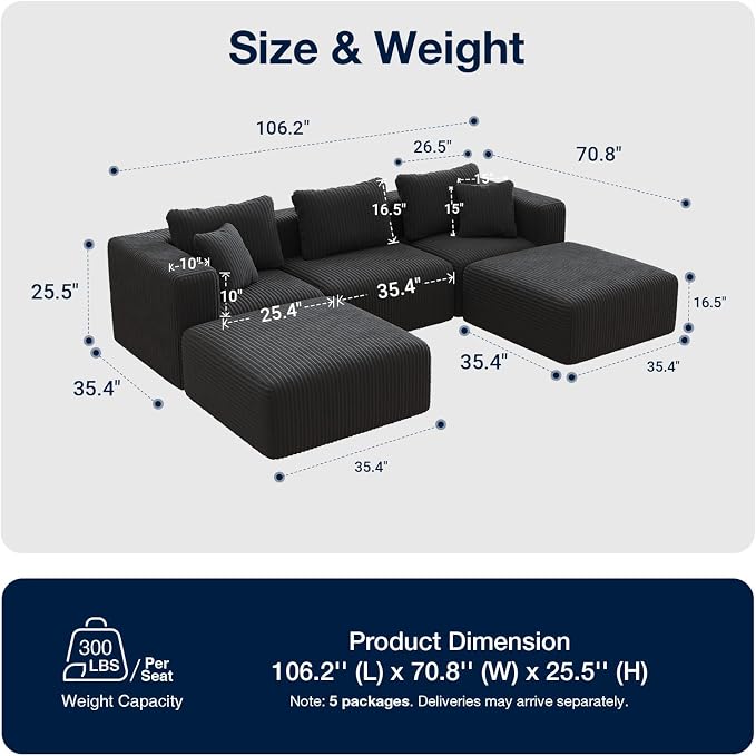 Avenco 106.2” U-Shaped Modular Sectional Sofa Couch - Image 2