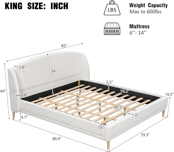 Christopher Knight Home Hazel King Size Bed Frame, Upholstered Platform Bed - Image 2