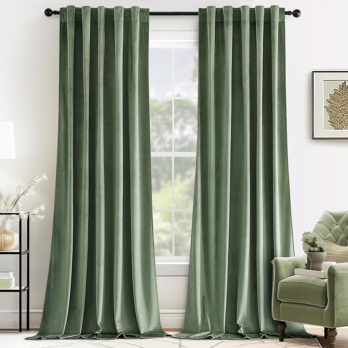 MIULEE Sage Green Velvet Curtains 84 inches by MIULEE