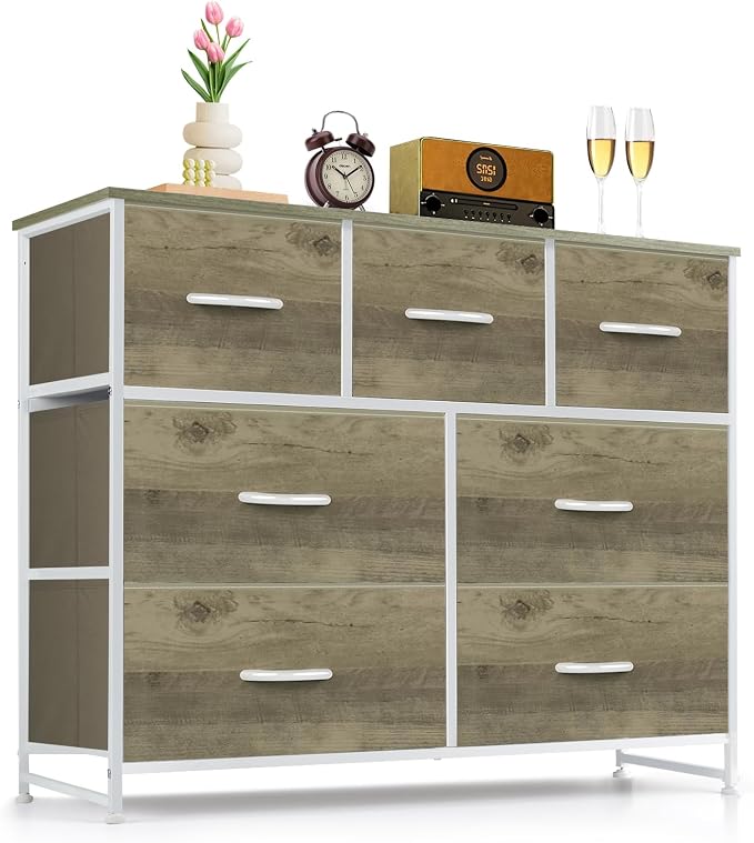 7-Drawer Dresser for Bedroom, Anti-Tip Wide Storage Organizer Fabric Chest of by SageNest