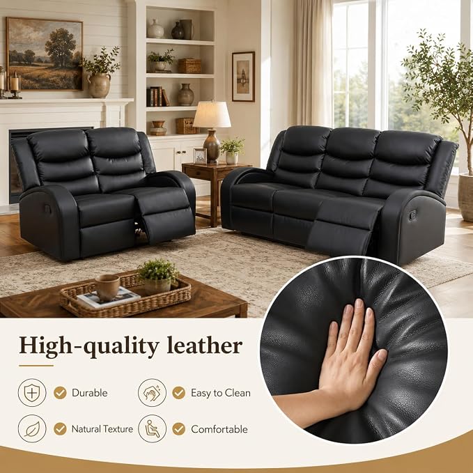 Recliner Sofa Set, 2 Piece Living Room Furniture Set, Leather Recliner Sofa - Image 5