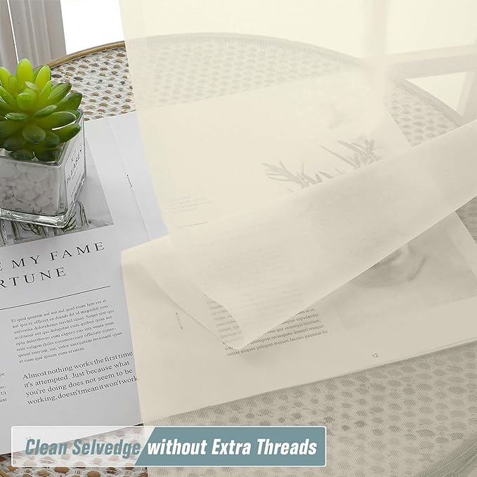 Cream Sheer Curtains 120 Inches Long 2 Panels, Extra Long Light Filtering - Image 2