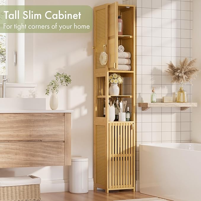 Amazer 70'' Tall Bathroom Storage Cabinet Bamboo, Narrow Storage Cabinet - Image 5