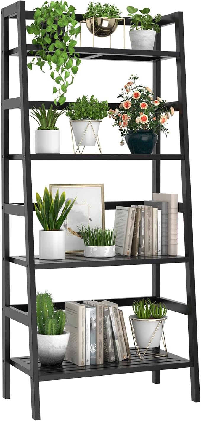 Homykic Bamboo Bookshelf 4-Tier Ladder Shelf, 49.2” Freestanding Open Bookcase by Homykic