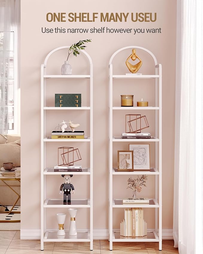 Hzuaneri Bookcase Bookshelf, Tempered Glass Bookshelves, Slim Shelving Unit - Image 5