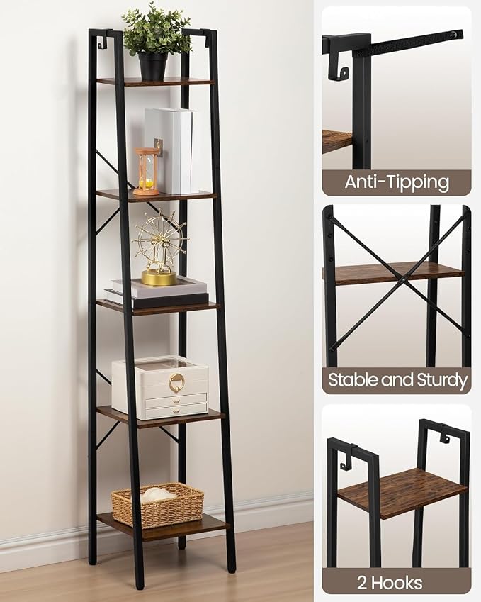 Hzuaneri Ladder Shelf, Bookshelf Bookcase, Freestanding Corner Storage Shelve - Image 3