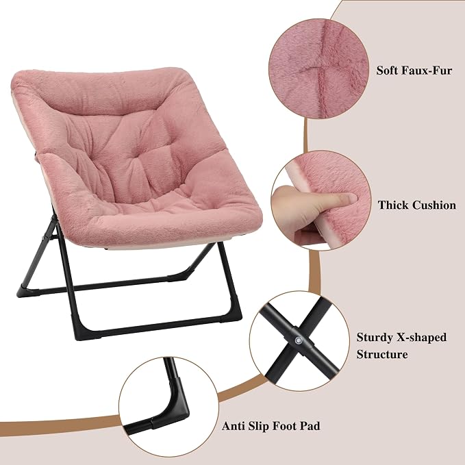 Comfy Saucer Chair for Adults, Soft Faux Fur Bedroom Chair, Accent Dorm Chairs - Image 6