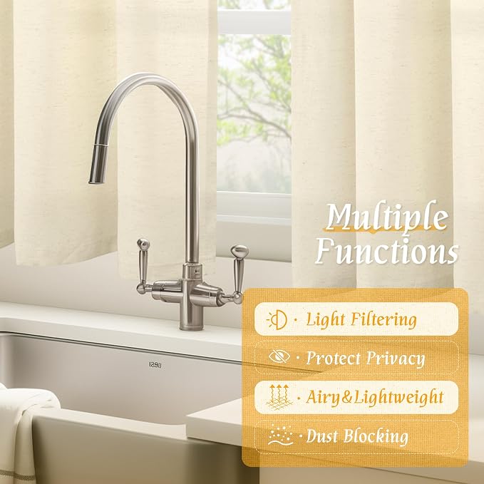 LAMIT 54 Inch Short Window Linen Curtains, Light Beige Soft Thick Light - Image 9