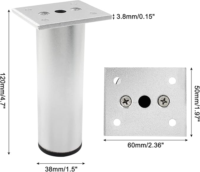 Set of 4 Aluminum Alloy Furniture Legs 4.7 Inch Height, 1.5 Inch Diameter - Image 2