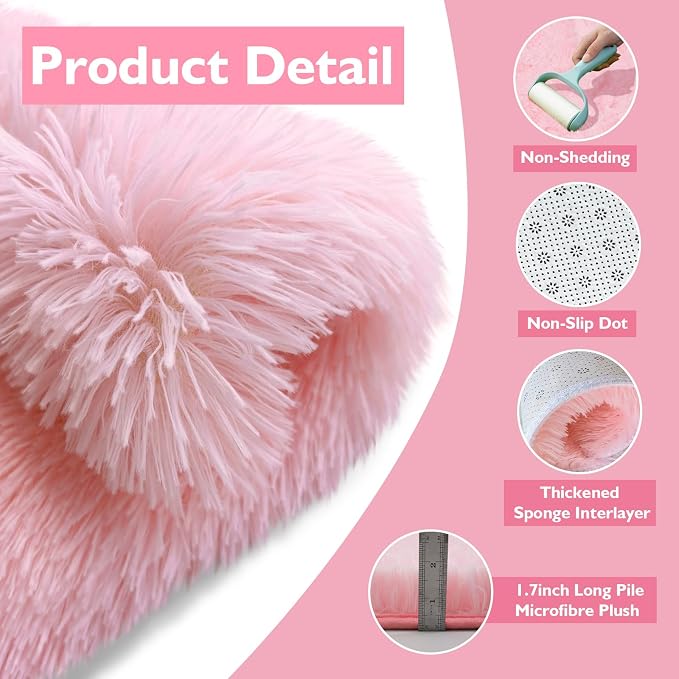 9x12 Fluffy Area Rugs for Living Room, Large Pink Fuzzy Shag Area Rug for - Image 3