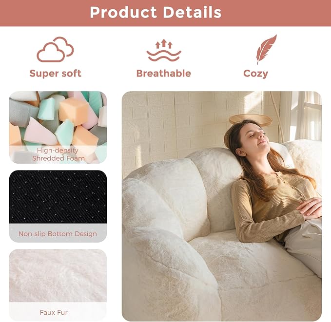 MAXYOYO Bean Bag Chair for Adults, Loveseat Floral Shaped Bean Bag Sofa - Image 7