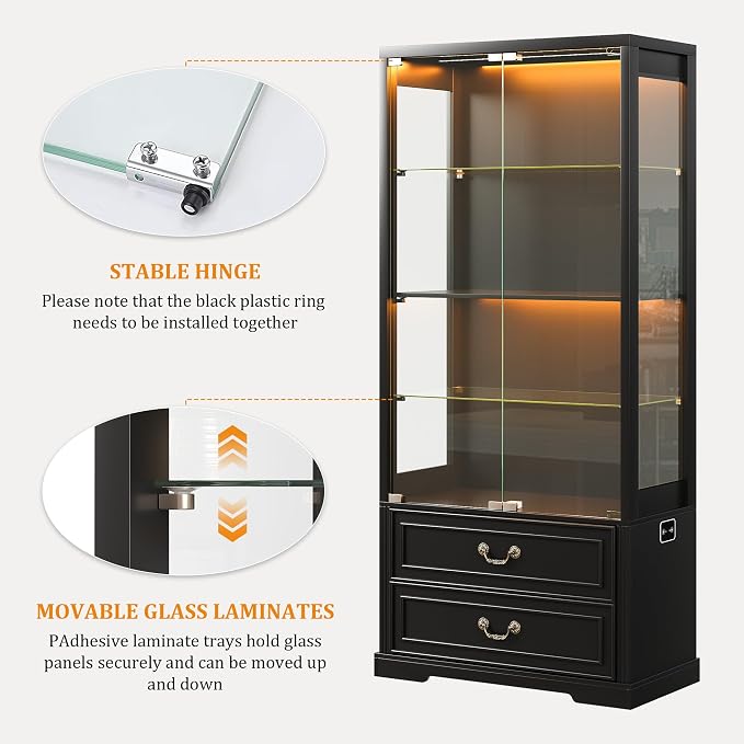 FREDEES Display Cabinet with Glass Doors, Tall Bookcase with 3 Color Lights and - Image 5