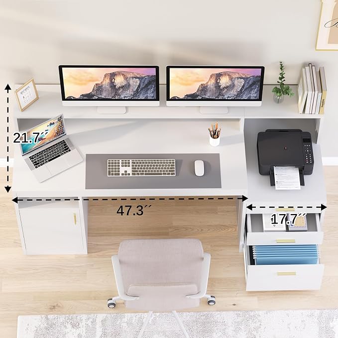 YOMILUVE Computer Desk with 3 Drawer & Storage Shelves, Home Office Desk with - Image 4