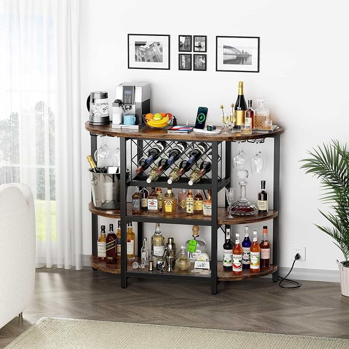 Zarler Bar Cart with Power Outlet Easy to Assemble, LED Home Bar Cabinet - Image 7