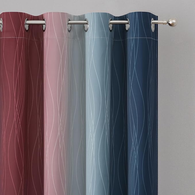 Estelar Textiler Navy Blue and Burgundy Red Ombre Blackout Curtains - Image 4