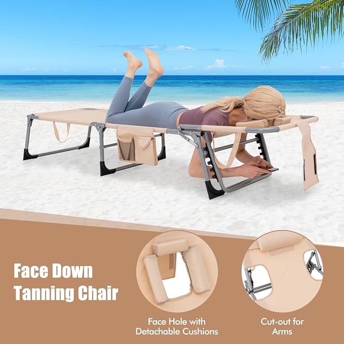 Goplus Tanning Chair, Folding Adjustable Patio Lounge Chair - Image 7