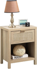 SICOTAS Rattan Night Stands, Farmhouse Nightstand Boho End Side Table Bedside by SICOTAS