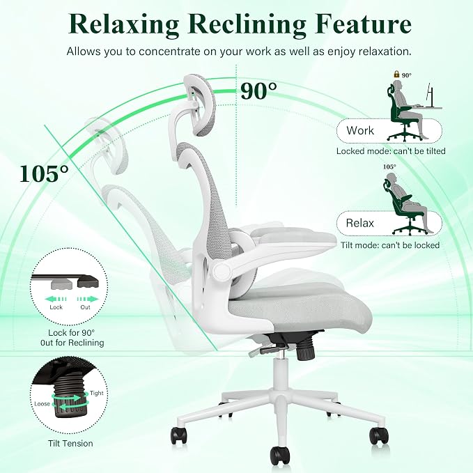 SUNNOW Ergonomic Office Chair, Comfy Mesh Desk Chair, High Back Computer Gaming - Image 8