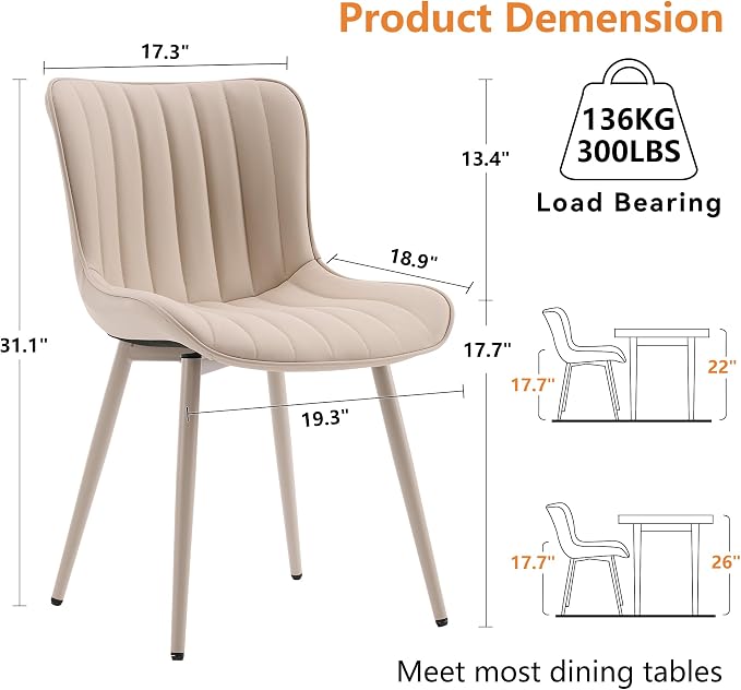 YOUNUOKE Mid-Century Modern Dining Chairs Set of 2, Cream PU Leather - Image 2