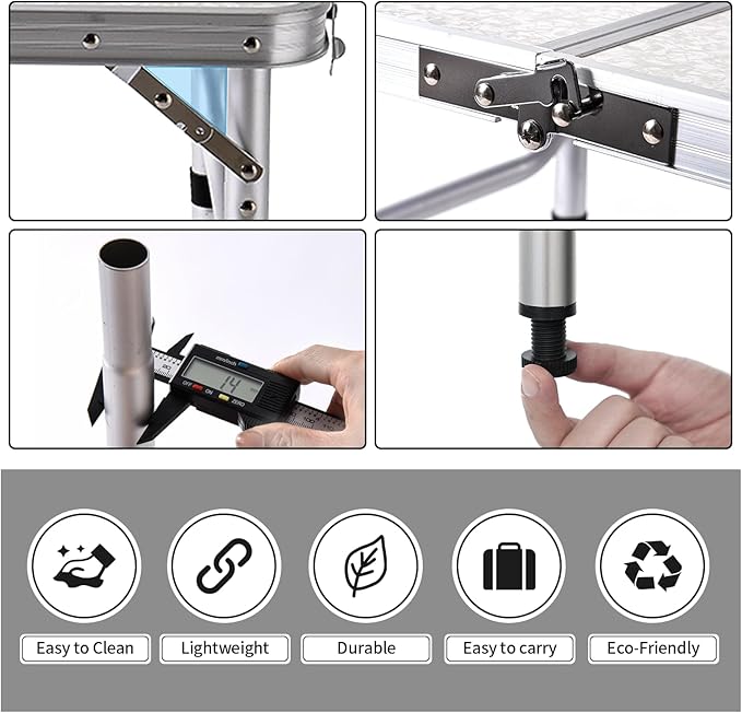 Yriuat Folding Camping Table 2ft Portable Picnic Table Adjustable Height Small - Image 5