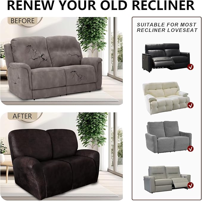 ANARACHON Leather Look Loveseat Recliner Covers Stay in Place 6-Piece Recliner - Image 6