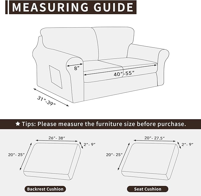 Easy-Going 5 Pieces Stretch Loveseat Cover Washable Loveseat Slipcover Set - Image 4