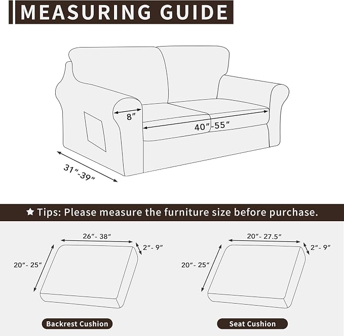 Easy-Going 5 Pieces Stretch Loveseat Cover Washable Loveseat Slipcover Set - Image 4