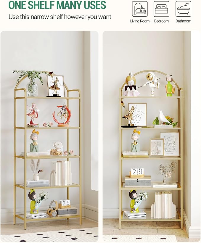 Hzuaneri Bookcase Bookshelf, Tempered Glass Bookshelves, Slim Shelving Unit - Image 5
