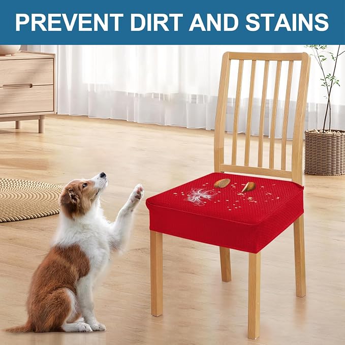Smiry Waterproof Seat Covers for Dining Room Chairs Set of 4, Stretch Jacquard - Image 6