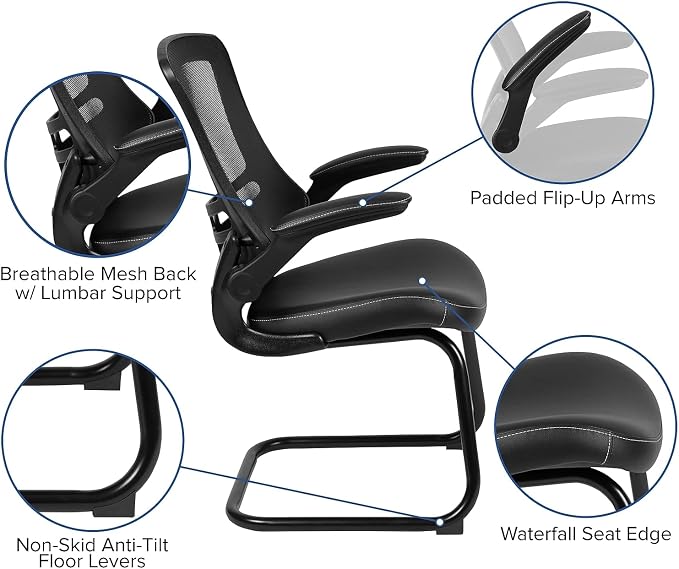 Flash Furniture Kelista Black Mesh Sled Base Side Reception Chair - Image 4