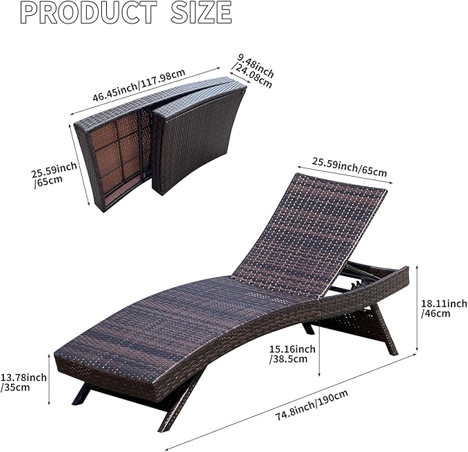 Set of Foldable Long Reclining Patio Seating Chairs, 2 Folding Chairs Patio - Image 3