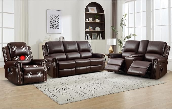 EBELLO Faux Leather Power Recliner Sofa Furniture Set, Included Electric by EBELLO