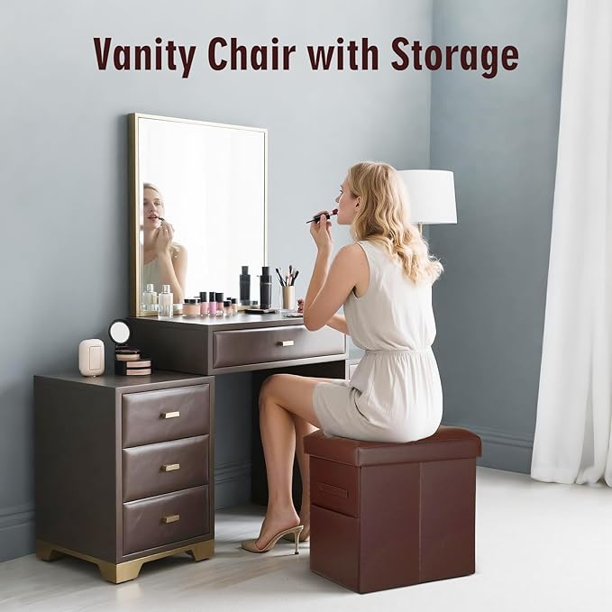 Ottoman with Storage, Folding Foot Rest Stool with Thicker Foam Padded Seat. - Image 2