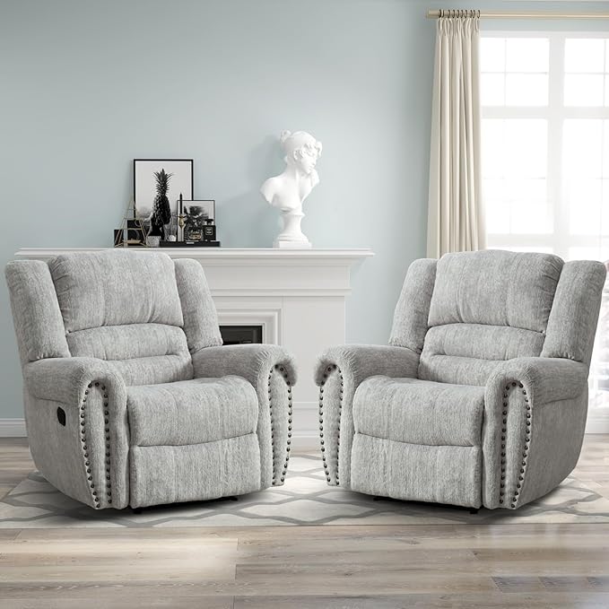 CANMOV Manual Recliner Chair Set of 2, Classic and Traditional Manual Recliner by CANMOV