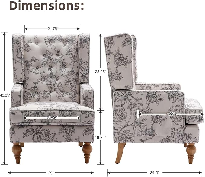 LukeAlon Button Tufted Linen Accent Chair, Upholstered Club Chair - Image 2
