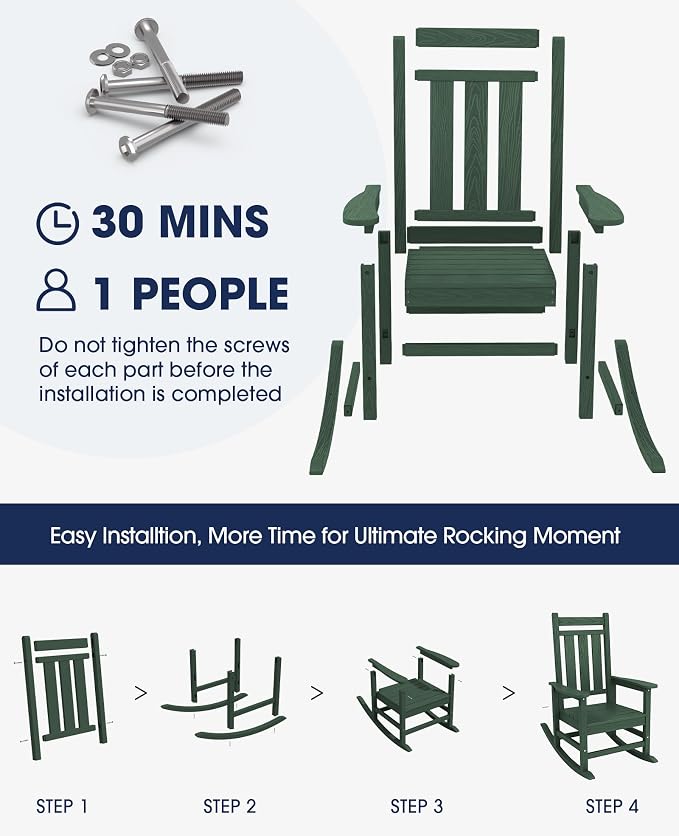 KINGYES Oversized Outdoor Rocking Chair, All-Weather Patio Rocking Chairs - Image 8