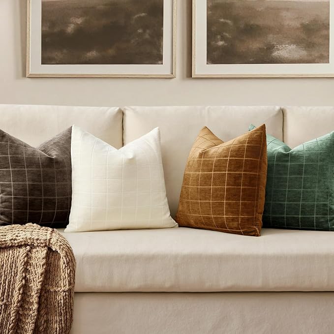 MIULEE Decorative Chenille Check Euro Shams Throw Pillow Covers Vintage Plaid - Image 3