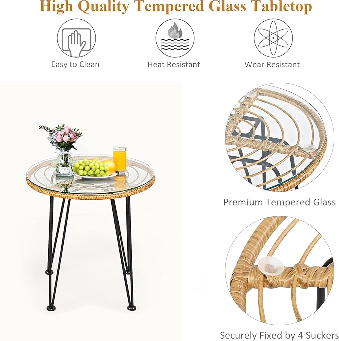 Tangkula 3 Pieces Patio Bistro Set, Rattan Conversation Set - Image 7