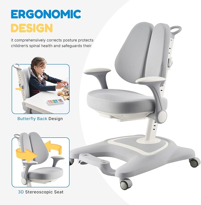 ERIYA Kids Desk Chair, Ergonomic Chair: Height-Adjustable, Double Back Support - Image 7