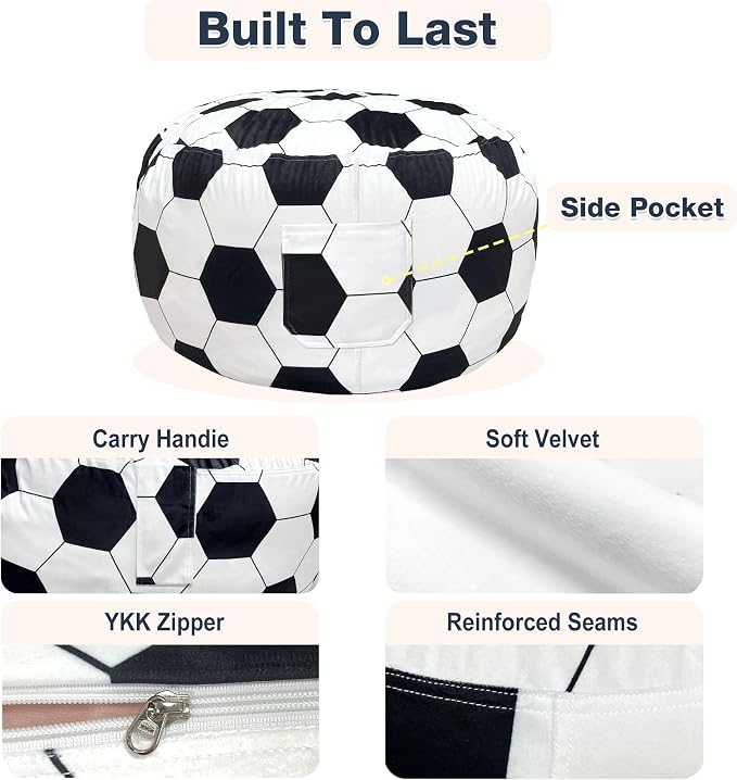 Lukeight Soccer Stuffed Animals Storage Bean Bag Chair Cover - Image 5