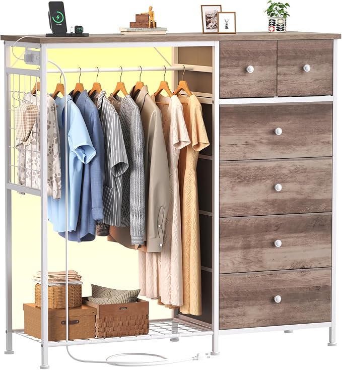 DUMOS Dresser for Bedroom with Hanging Rack, 6 Drawer Fabric Dresser with by DumosLifestyle