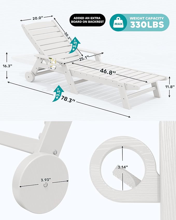 SERWALL Patio Chaise Lounge Chair Set of 2 - Image 6